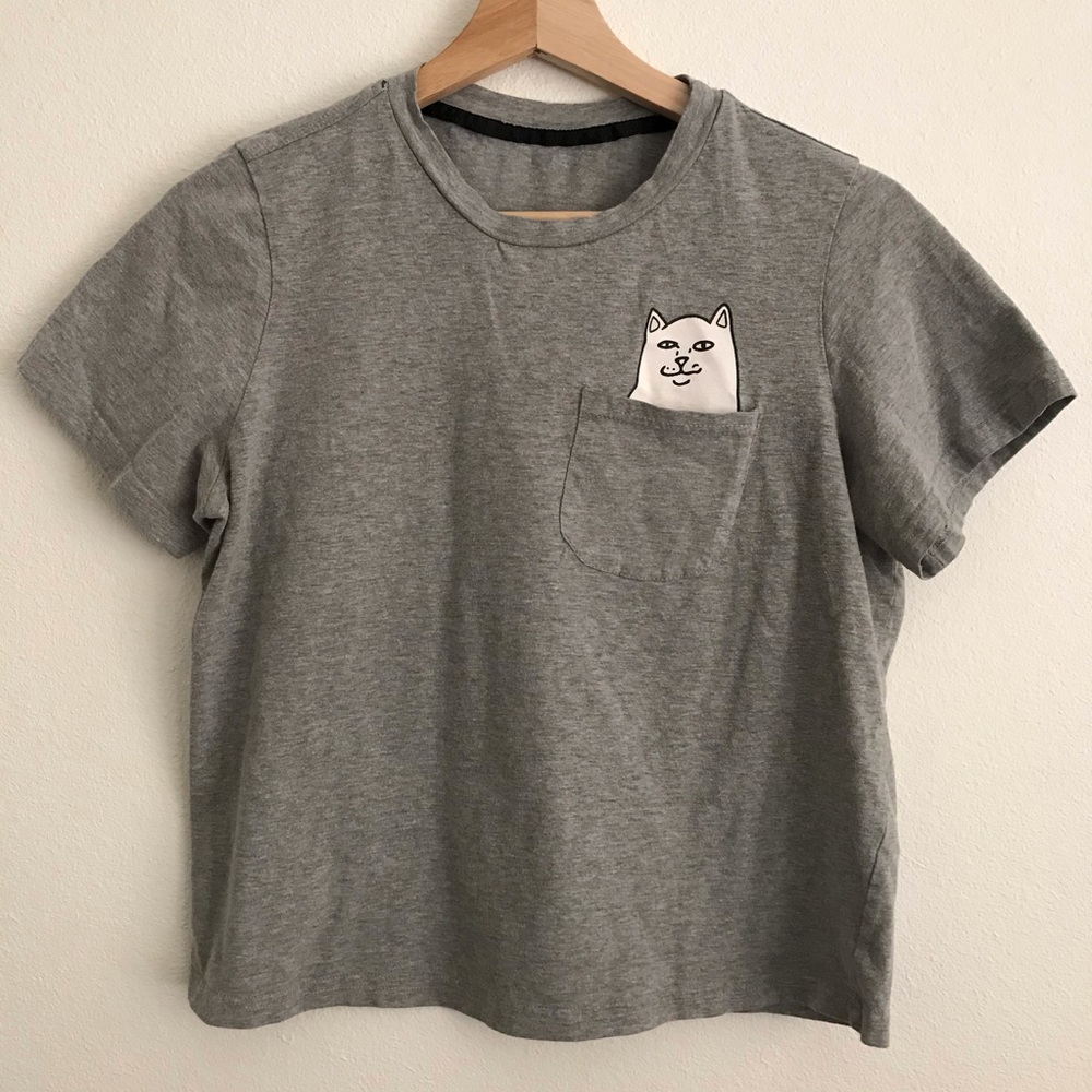 Cat pocket tee cropped shirt